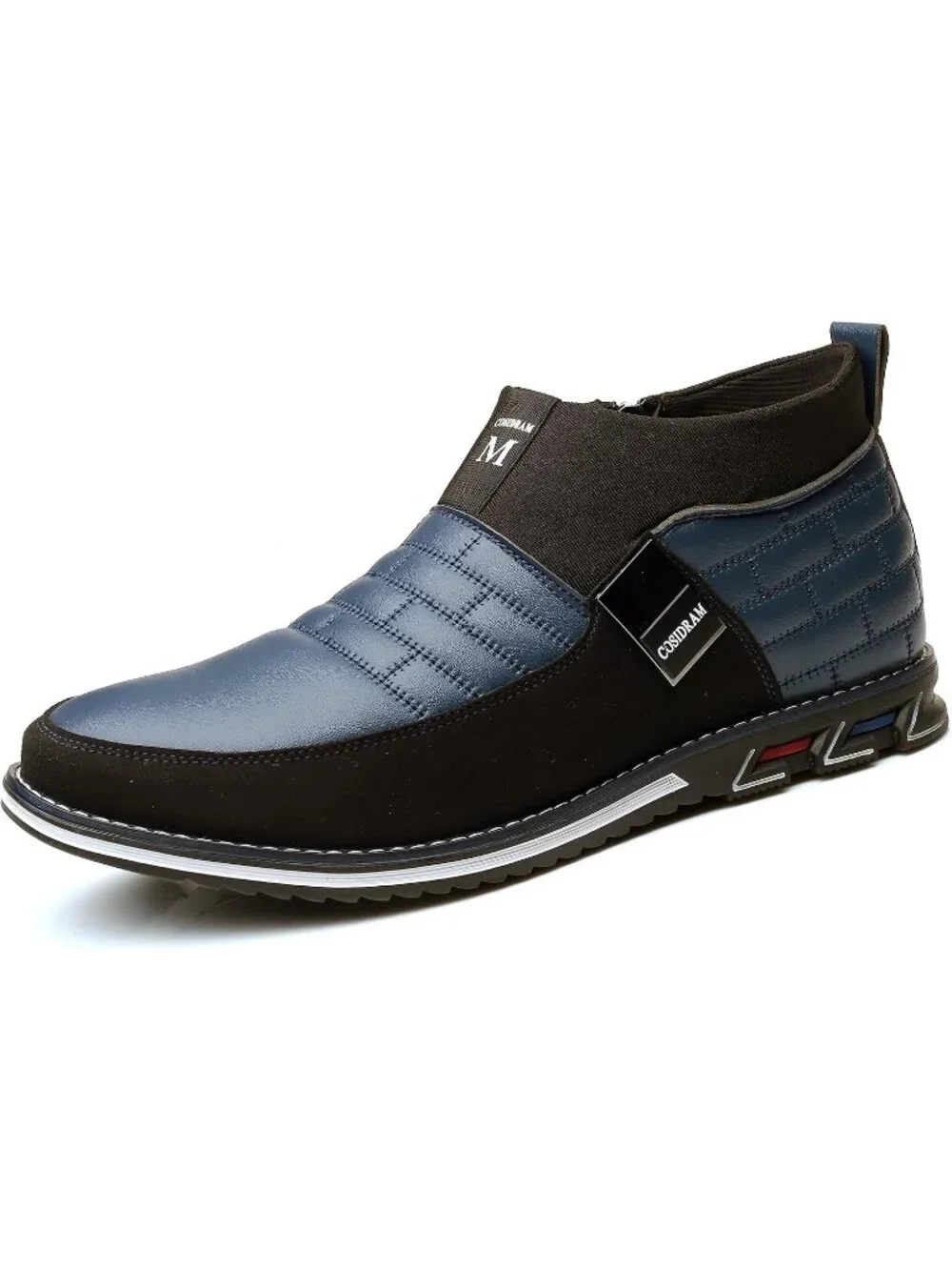 Men's Black & Blue Grid Textured Two-tone Flexible Derby Oxfords Dress Sneakers
